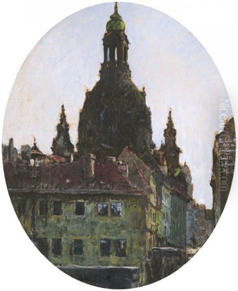 Blick Durch Altstadtgassen Auf Die Kuppel Der Dresdener Frauenkirche Oil Painting by Gotthardt Kuehl