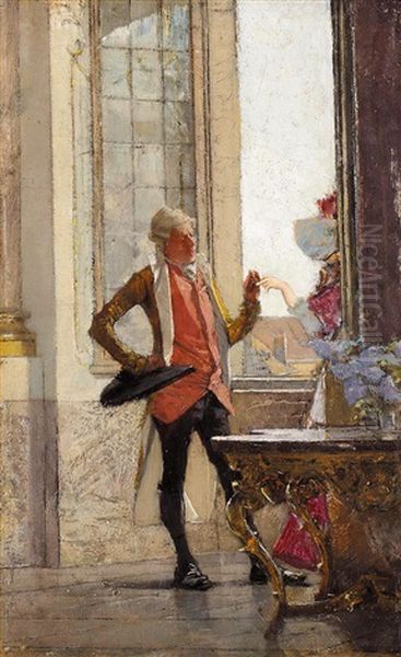 Galantes Paar Am Fenster (couple By A Window) Oil Painting by Gotthardt Kuehl