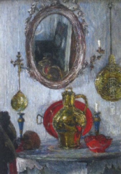 Stilleben Mit Spiegel Oil Painting by Gotthardt Kuehl