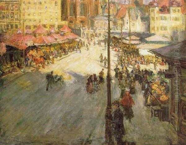 Viktualienmarkt, Munchen Oil Painting by Gotthardt Kuehl