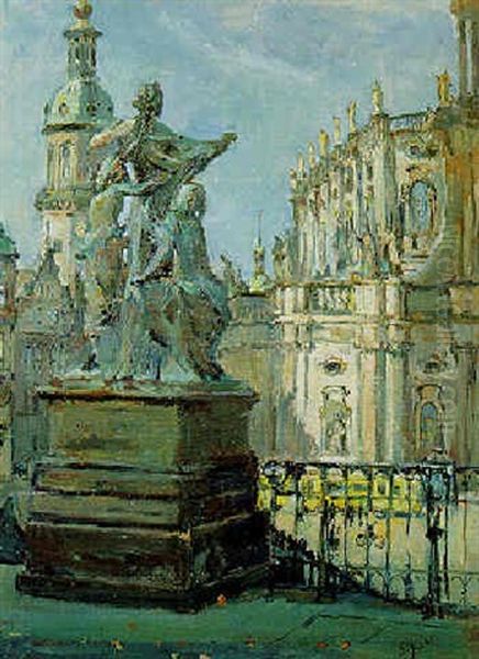 Blick Von Der Bruhlschen Terasse Auf Die Hofkirche Und Das Alte Schlos Oil Painting by Gotthardt Kuehl