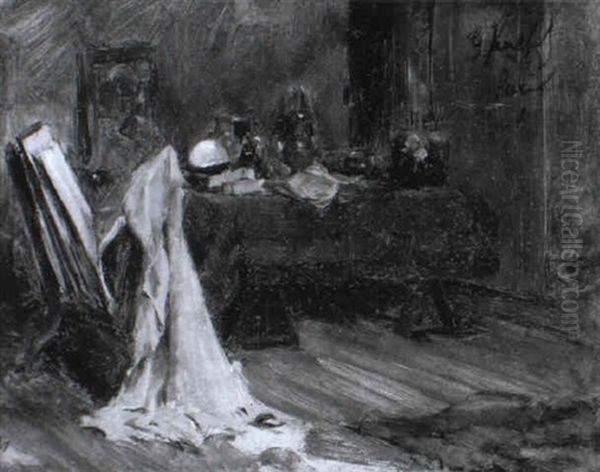 Interieur Mit Einem Tisch Und Einer Graphikkrippe Oil Painting by Gotthardt Kuehl