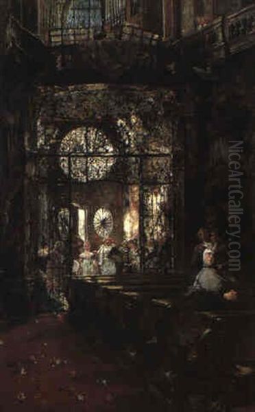 Blick Von Osten In Die Johann-nepomuk-kirche In Munchen Oil Painting by Gotthardt Kuehl