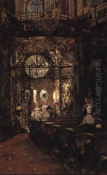 Hoher Kirchenbesuch In Der Asamkirche In Munchen Oil Painting by Gotthardt Kuehl