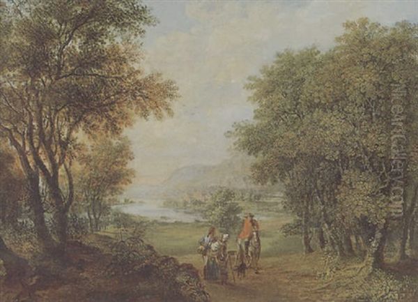 Weite, Bewaldete Flusslandschaft Mit Einem Reiter Und Bettlern Oil Painting by Karl Ferdinand von Kuegelgen