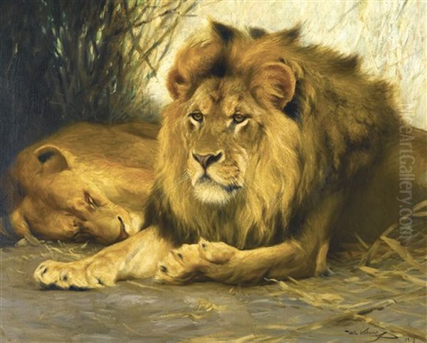 Resting Lions Oil Painting by Wilhelm Friedrich Kuhnert