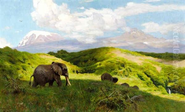 Elefanten Vorm Kilimandjaro (elephants Before Kilimandjaro) Oil Painting by Wilhelm Friedrich Kuhnert