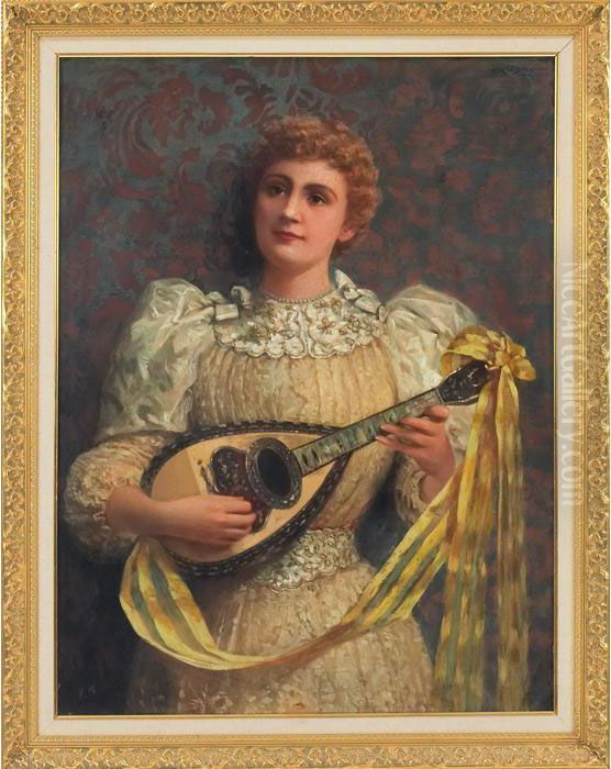 Portrait Of A Lady With A Mandolin Oil Painting by James Carroll Beckwith