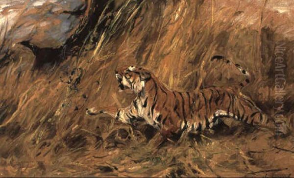 Tiger And Peacock Oil Painting by Wilhelm Friedrich Kuhnert
