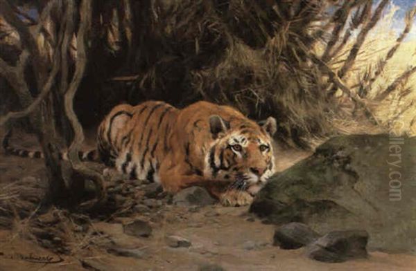 Lying In Wait Oil Painting by Wilhelm Friedrich Kuhnert