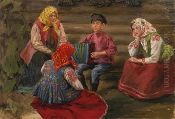 The Accordion Player Oil Painting by Ivan Semionovich Kulikov