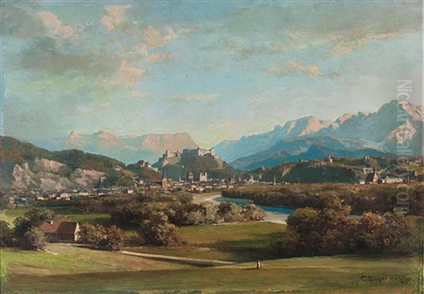 Panoramablick Von Maria Plain Auf Salzburg Oil Painting by Franz Kulstrunk