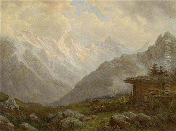Wengenalp Oil Painting by Carl Robert Kummer