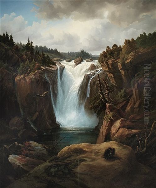 View Of Mount Morency Falls, Quebec Oil Painting by Julius Herman Kummer