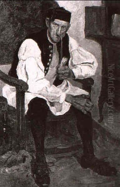 Bauer Mit Pfeife Oil Painting by Mathilde Kummer-Kroell