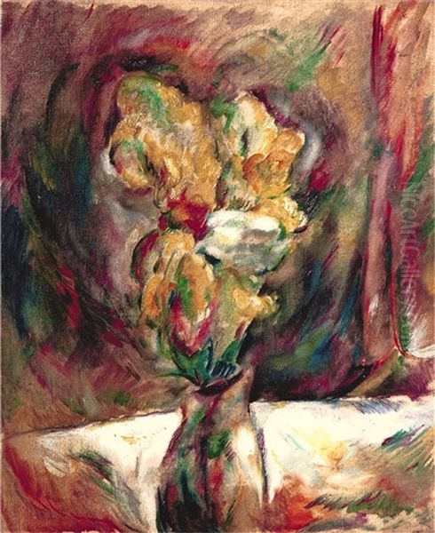 A Standing Bijin Holding A Letter Oil Painting by Yasuo Kuniyoshi