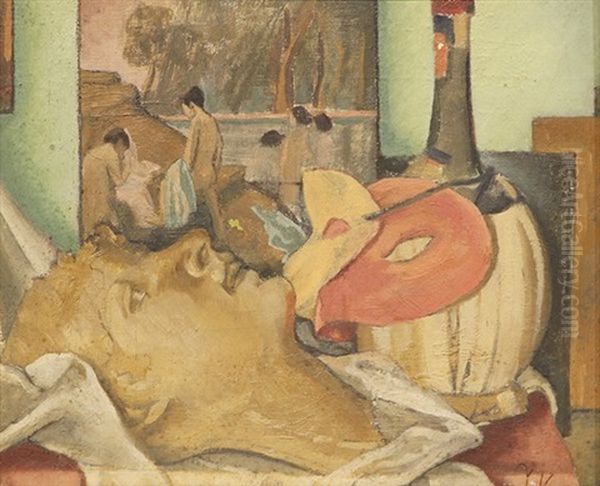 Still Life With Masks Oil Painting by Yasuo Kuniyoshi