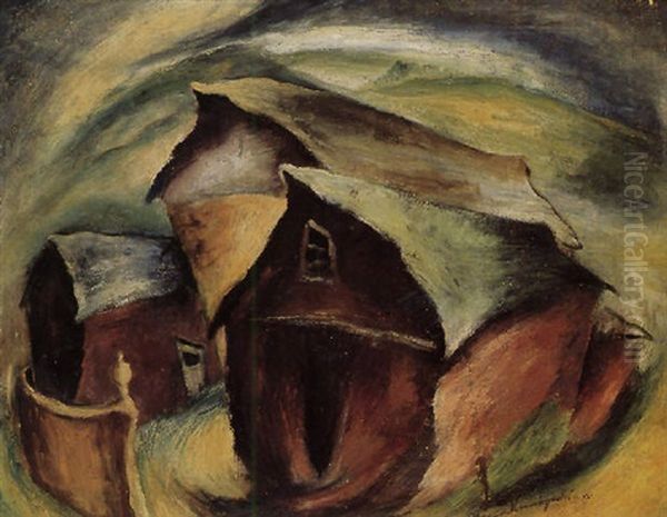 House In Landscape Oil Painting by Yasuo Kuniyoshi