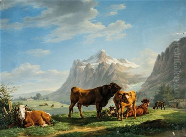 Berglandschaft Mit Weidenden Kuhen Oil Painting by Karl Kuntz