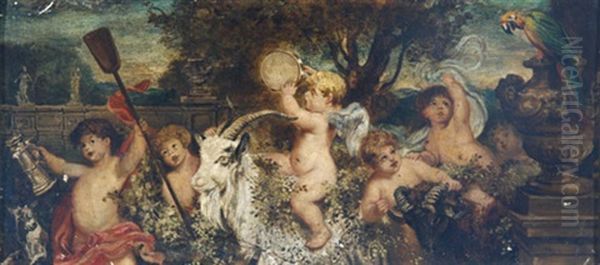 Putten Und Ziegenbocke Beim Ausgelassenen Spiel Oil Painting by Ludwig Adam Kunz