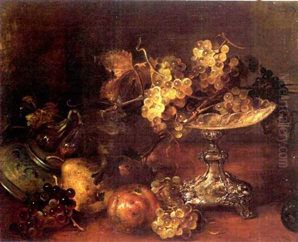 Stilleben Mit Weintrauben, Granatapfel Oil Painting by Ludwig Adam Kunz