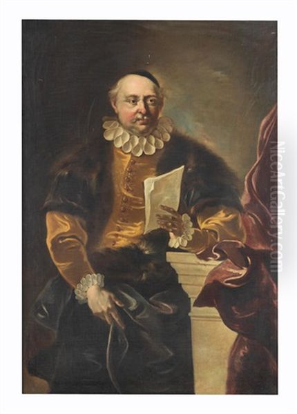 Portrait Of A Gentleman, Three-quarter-length Oil Painting by Johann (Jan) Kupetzki