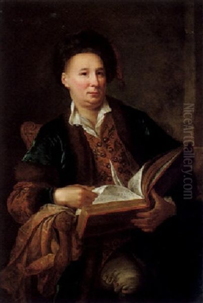 Portrait Of A Gentleman, Seated, Holding A Musical Score Oil Painting by Johann (Jan) Kupetzki