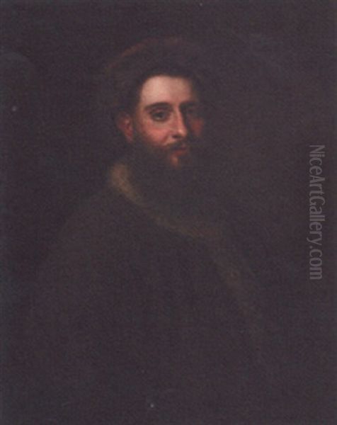 Portrait Of A Man, Half-length, In A Brown Fur Trimmed Coat And A Cap Oil Painting by Johann (Jan) Kupetzki