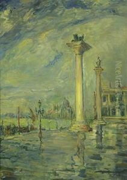 Piazetta Mit Blick Auf Ss Maria Salute. Oil Painting by Giulio Beda