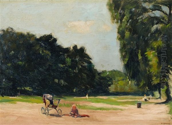 Children's Playground In Tiergarten Oil Painting by Herbert Kuron