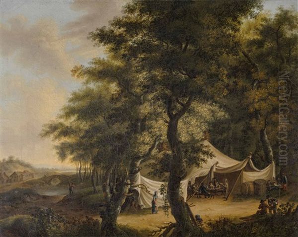 Festzelt In Bewaldeter Landschaft Oil Painting by Johann Kaspar Kuster