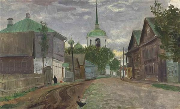 A Street In Staraya Russa Oil Painting by Boris Kustodiev
