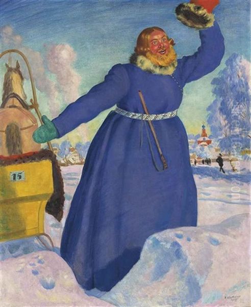 The Coachman Oil Painting by Boris Kustodiev