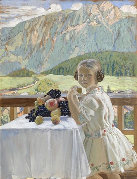 Portrait Of Irina Kustodieva Oil Painting by Boris Kustodiev