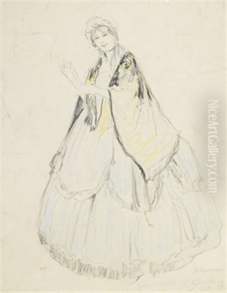 Young Woman (costume Study For Production Of Opera) Oil Painting by Boris Kustodiev