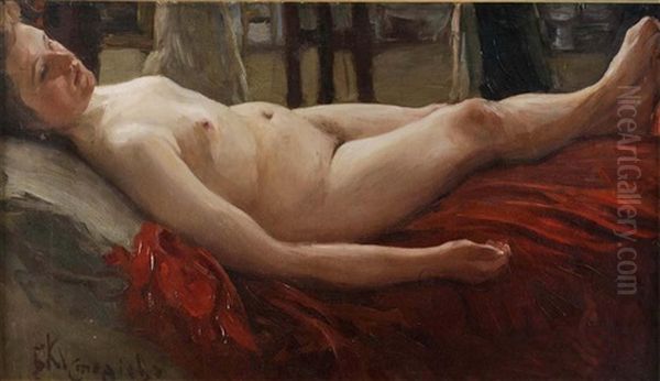 Portrait Of The Artist's Wife Yulia Kustodieva Oil Painting by Boris Kustodiev