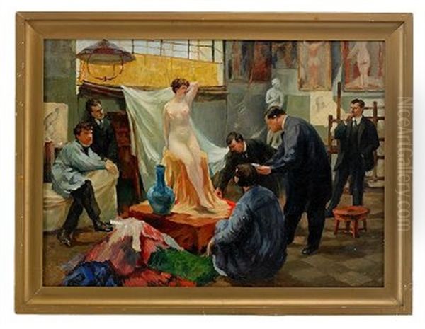 In The Artist's Studio Oil Painting by Boris Kustodiev