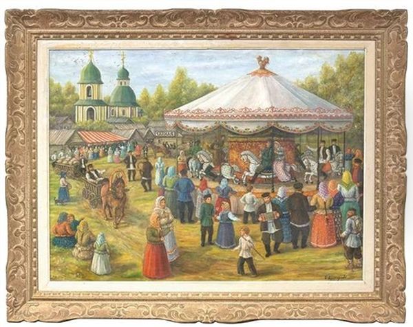 Der Jahrmarkt Oil Painting by Boris Kustodiev
