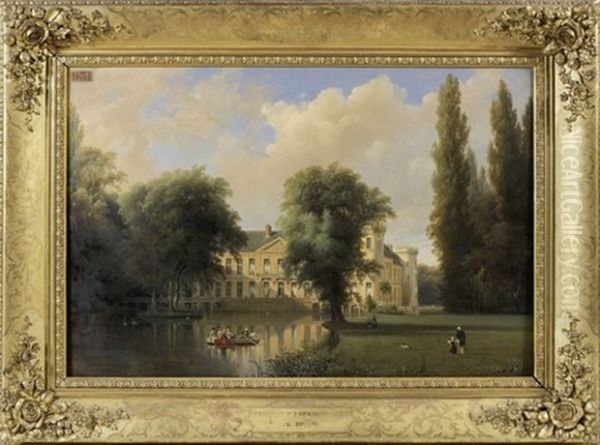 Vue Du Chateau D'ermenonville, Prise Du Cote Du Nord Oil Painting by Carl Joseph Kuwasseg