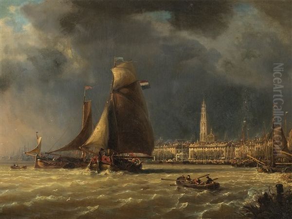Port Of Antwerp Oil Painting by Charles Euphrasie Kuwasseg