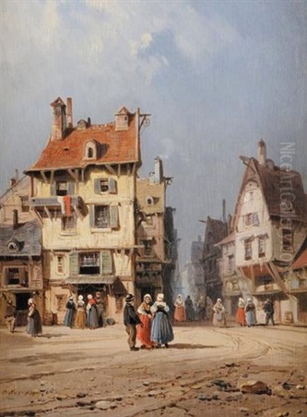 Scene De Village Oil Painting by Charles Euphrasie Kuwasseg