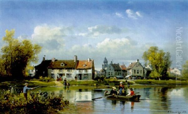 The Ferry Oil Painting by Charles Euphrasie Kuwasseg