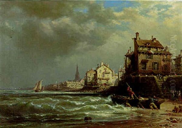 Port De Fecamp Oil Painting by Charles Euphrasie Kuwasseg