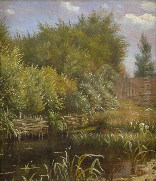 Kleiner Teich Mit Schilf Und Baumen Im Sommer Oil Painting by Vilhelm Kyhn