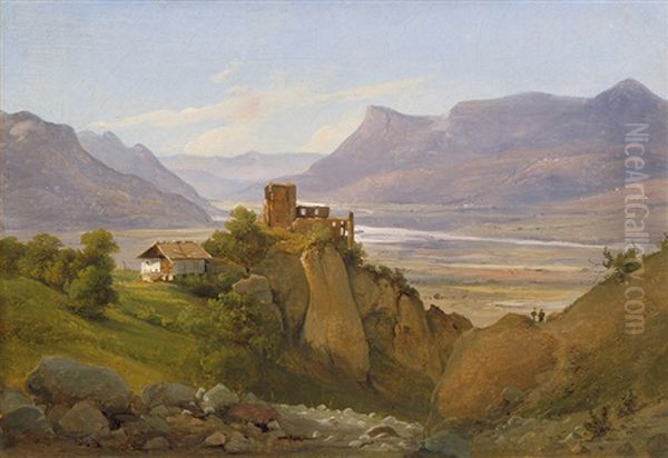 Burgruine Im Etschtal (burg Maultasch Bei Terlan?) Oil Painting by Vilhelm Kyhn