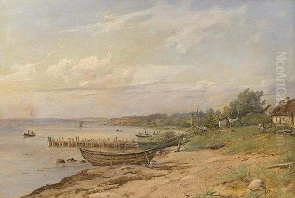 Ansicht Eines Ufers Am Fjord Mit Booten Oil Painting by Vilhelm Kyhn