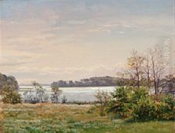 Danish Summer Landscape With Sun Reflections On The Fjord Oil Painting by Vilhelm Kyhn