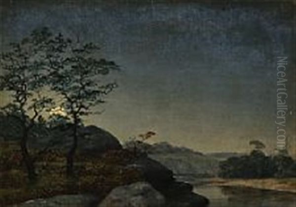 Landscape At Moonlight Oil Painting by Vilhelm Kyhn
