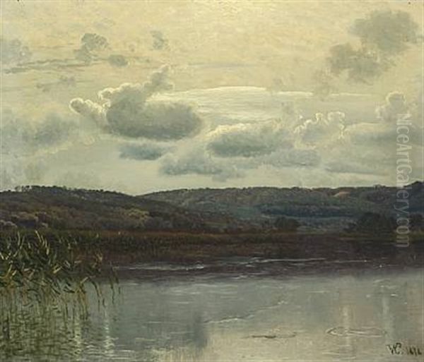 Landscape With A Cloudy Sky And Lakes Near Himmelbjerget Oil Painting by Vilhelm Kyhn