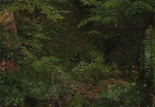 A Man Resting In A Forest Oil Painting by Vilhelm Kyhn